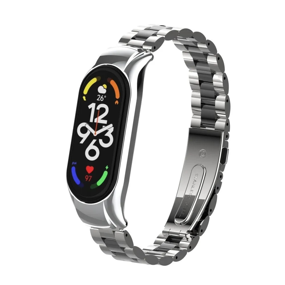 Steel Strap, silver/black, on a watch, 3/4 front view