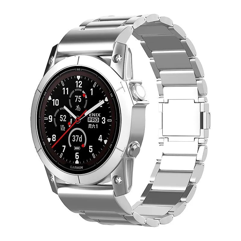 Magnetic Titanium Strap, silver, on a watch, 3/4 front view