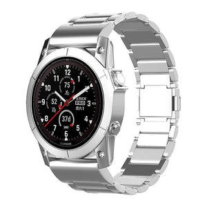 Magnetic Titanium Strap, silver, on a watch, 3/4 front view