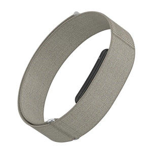Biceps Nylon Bracelet, beige-grey, on a watch, 3/4 front view