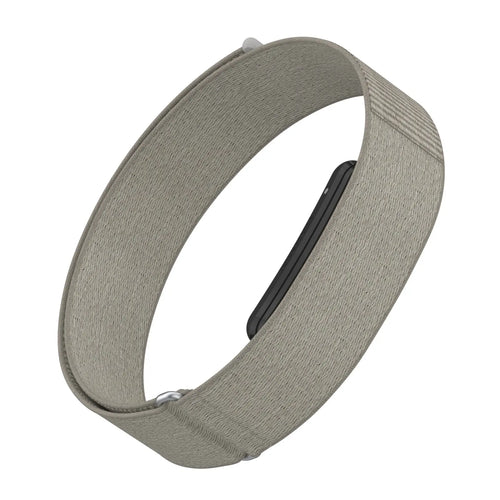 Biceps Nylon Bracelet, beige-grey, on a watch, 3/4 front view