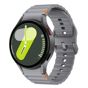 Wave Silicone Strap, dark grey, on a watch, 3/4 front view