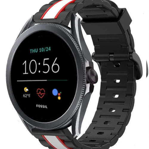 Silicone Special Edition Strap, black/white, on a watch, 3/4 front view