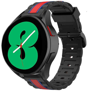 Silicone Special Edition Strap, black/red, on a watch, 3/4 front view