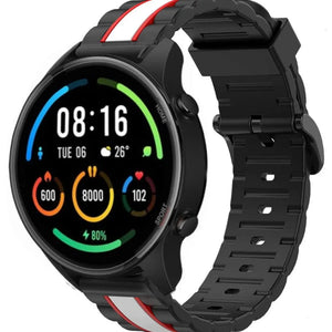 Silicone Special Edition Strap, black/white, on a watch, 3/4 front view