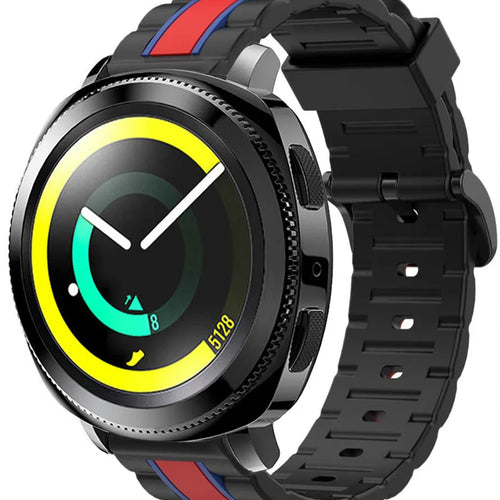 Silicone Special Edition Strap, black/red, on a watch, 3/4 front view