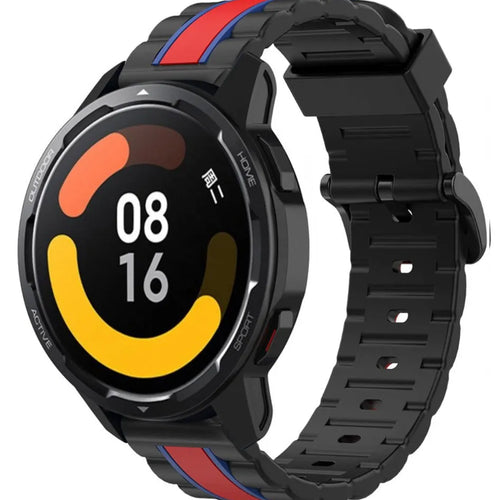 Silicone Special Edition Strap, black/red, on a watch, 3/4 front view