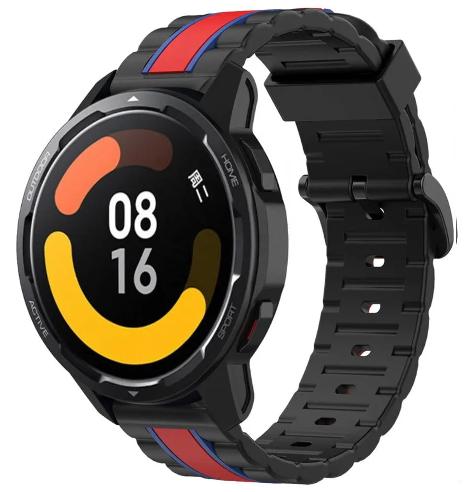 Silicone Special Edition Strap, black/red, on a watch, 3/4 front view