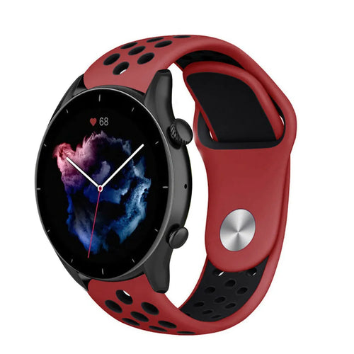 Silicone Sport Strap, red/black, on a watch, 3/4 front view