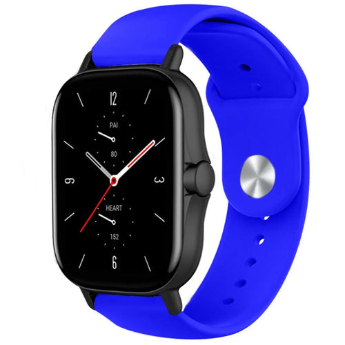 Silicone Sport Strap, blue, on a watch, 3/4 front view