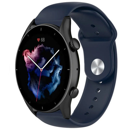 Silicone Sport Strap, dark blue, on a watch, 3/4 front view