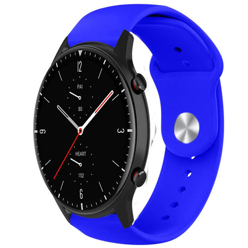 Silicone Sport Strap, blue, on a watch, 3/4 front view