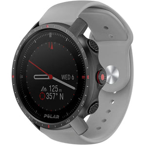 Silicone Sport Strap, grey, on a watch, 3/4 front view