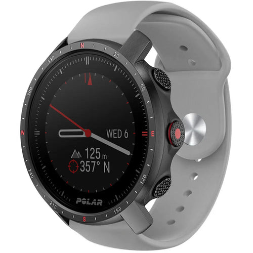 Silicone Sport Strap, grey, on a watch, 3/4 front view
