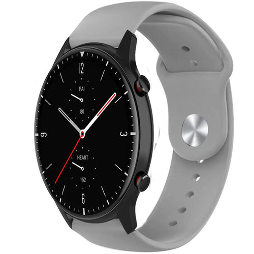 Silicone Sport Strap, grey, on a watch, 3/4 front view