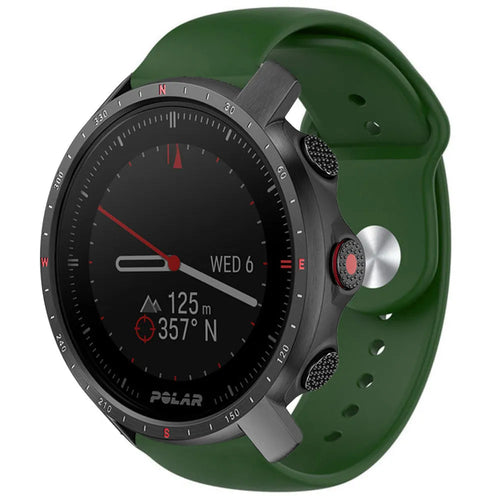 Silicone Sport Strap, army green, on a watch, 3/4 front view