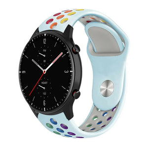 Silicone Sport Strap, light blue/colourful, on a watch, 3/4 front view