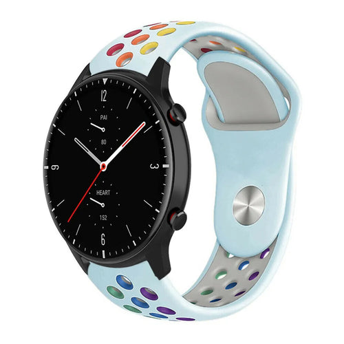 Silicone Sport Strap, light blue/colourful, on a watch, 3/4 front view