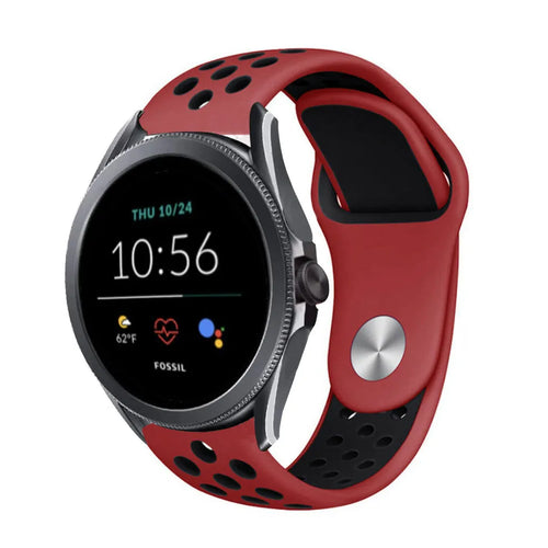 Silicone Sport Strap, red/black, on a watch, 3/4 front view