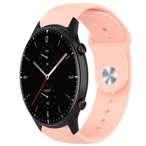 Silicone Sport Strap, pink, on a watch, 3/4 front view
