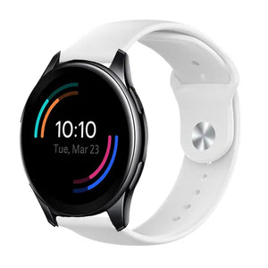 Silicone Sport Strap, white, on a watch, 3/4 front view