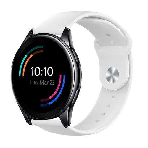 Silicone Sport Strap, white, on a watch, 3/4 front view