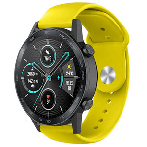 Silicone Sport Strap, yellow, on a watch, 3/4 front view