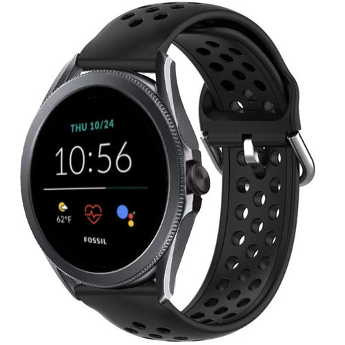 Breathable Silicone Strap, black, on a watch, 3/4 front view