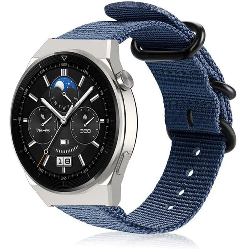 Nylon Buckle Strap, blue, on a watch, 3/4 front view