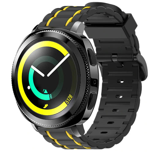 Silicone Strap 'Tough', black/yellow, on a watch, 3/4 front view