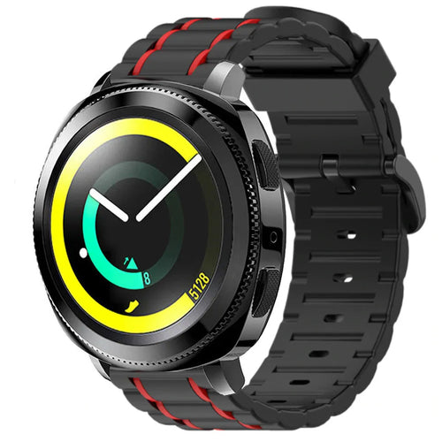 Silicone Strap 'Tough', black/red, on a watch, 3/4 front view