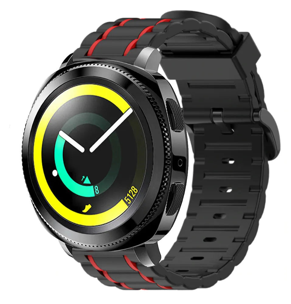 Silicone Strap 'Tough', black/red, on a watch, 3/4 front view