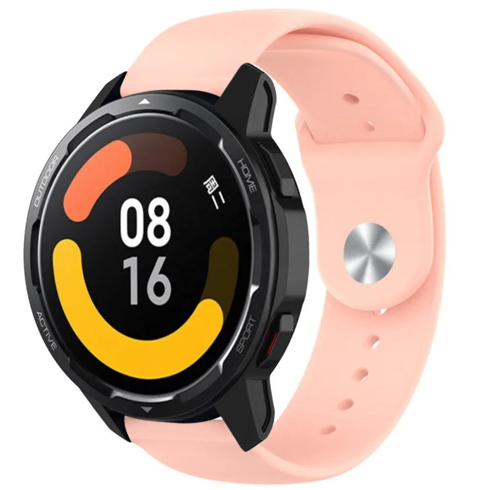 Silicone Sport Strap, pink, on a watch, 3/4 front view