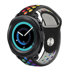 Silicone Sport Strap, black/colourful, on a watch, 3/4 front view