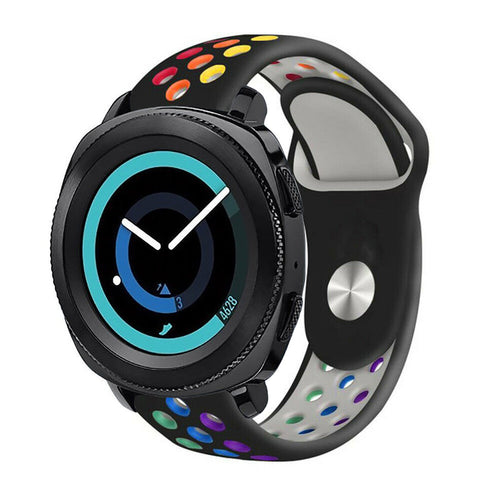 Silicone Sport Strap, black/colourful, on a watch, 3/4 front view