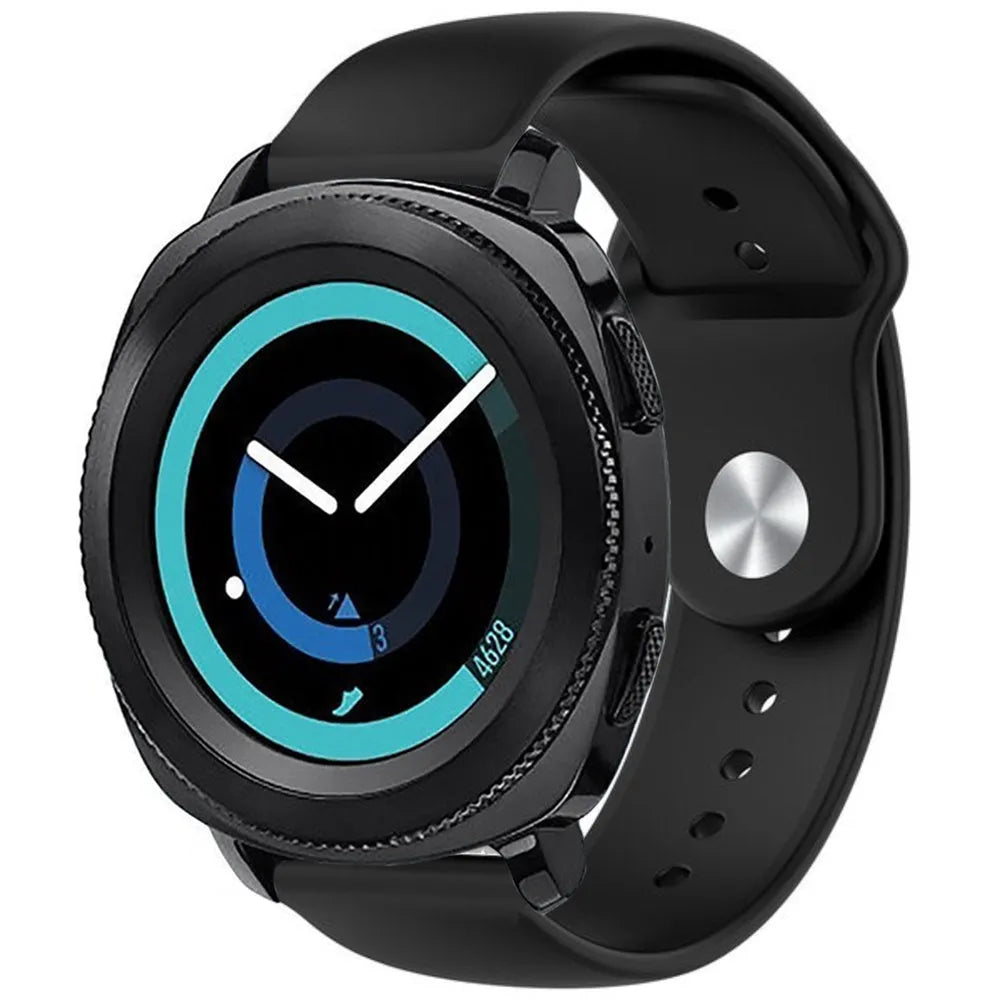 Silicone Sport Strap, black, on a watch, 3/4 front view
