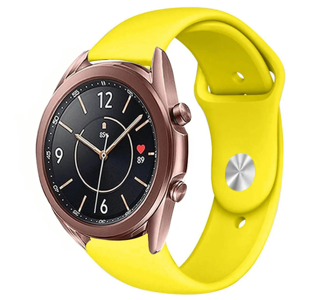 Silicone Sport Strap, yellow, on a watch, 3/4 front view