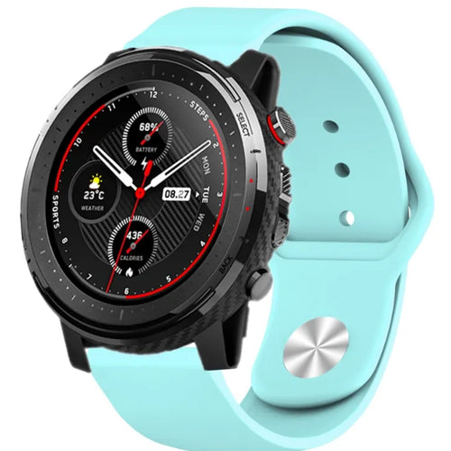 Silicone Sport Strap, aqua, on a watch, 3/4 front view