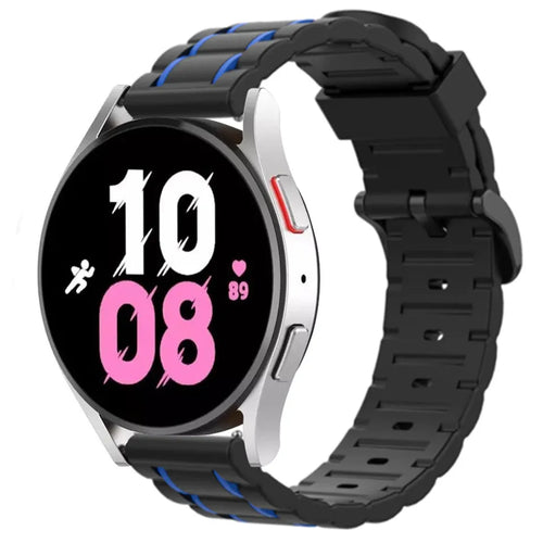 Silicone Strap 'Tough', black/blue, on a watch, 3/4 front view