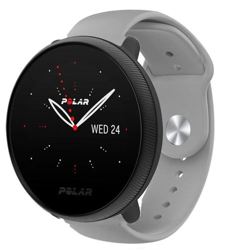 Silicone Sport Strap, grey, on a watch, 3/4 front view