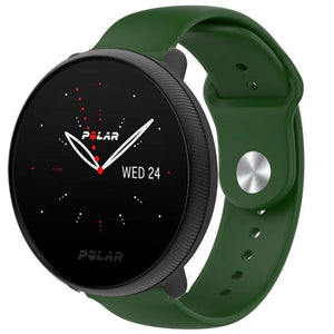 Silicone Sport Strap, army green, on a watch, 3/4 front view