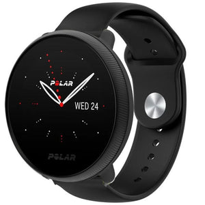 Silicone Sport Strap, black, on a watch, 3/4 front view