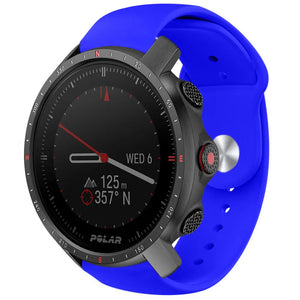 Silicone Sport Strap, blue, on a watch, 3/4 front view