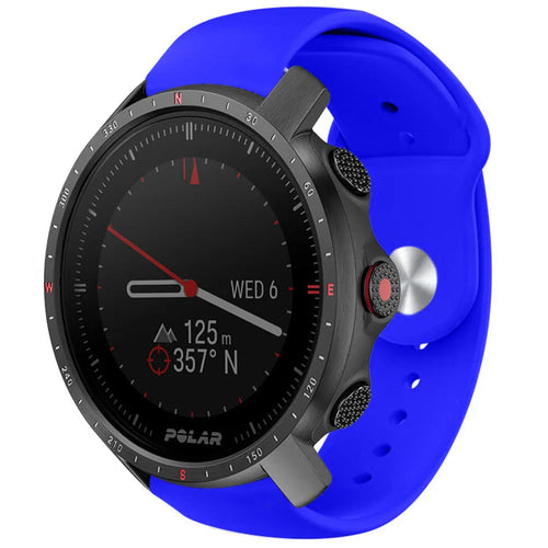 Silicone Sport Strap, blue, on a watch, 3/4 front view