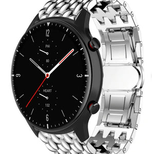 Steel Dragon Strap, silver, on a watch, 3/4 front view