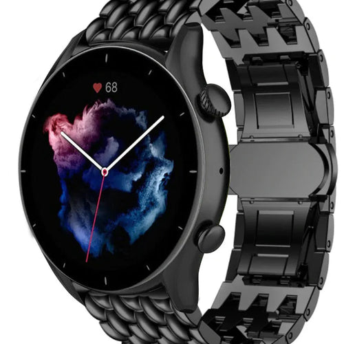 Steel Dragon Strap, black, on a watch, 3/4 front view