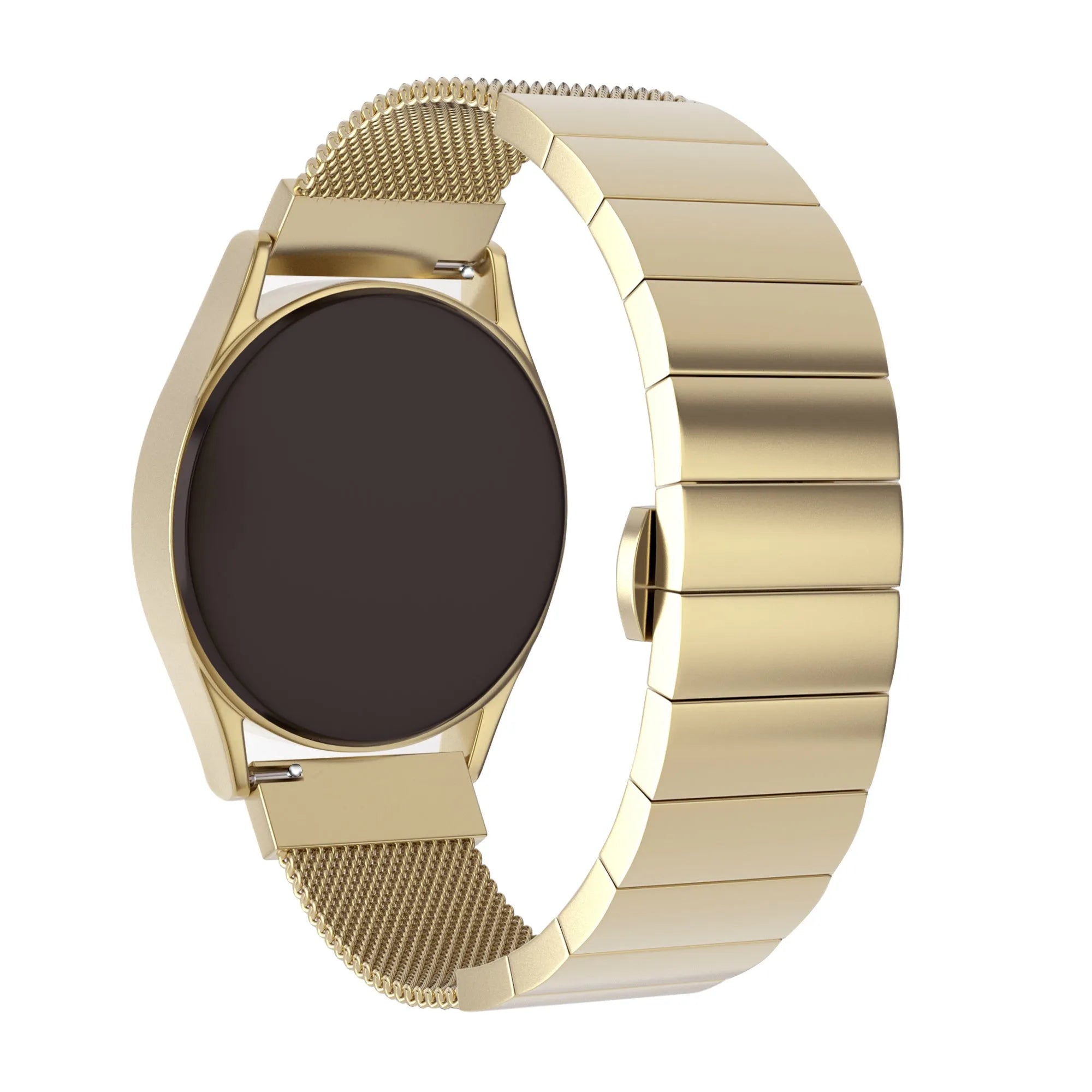 Milanese Steel Strap, gold, on a watch, 3/4 front view
