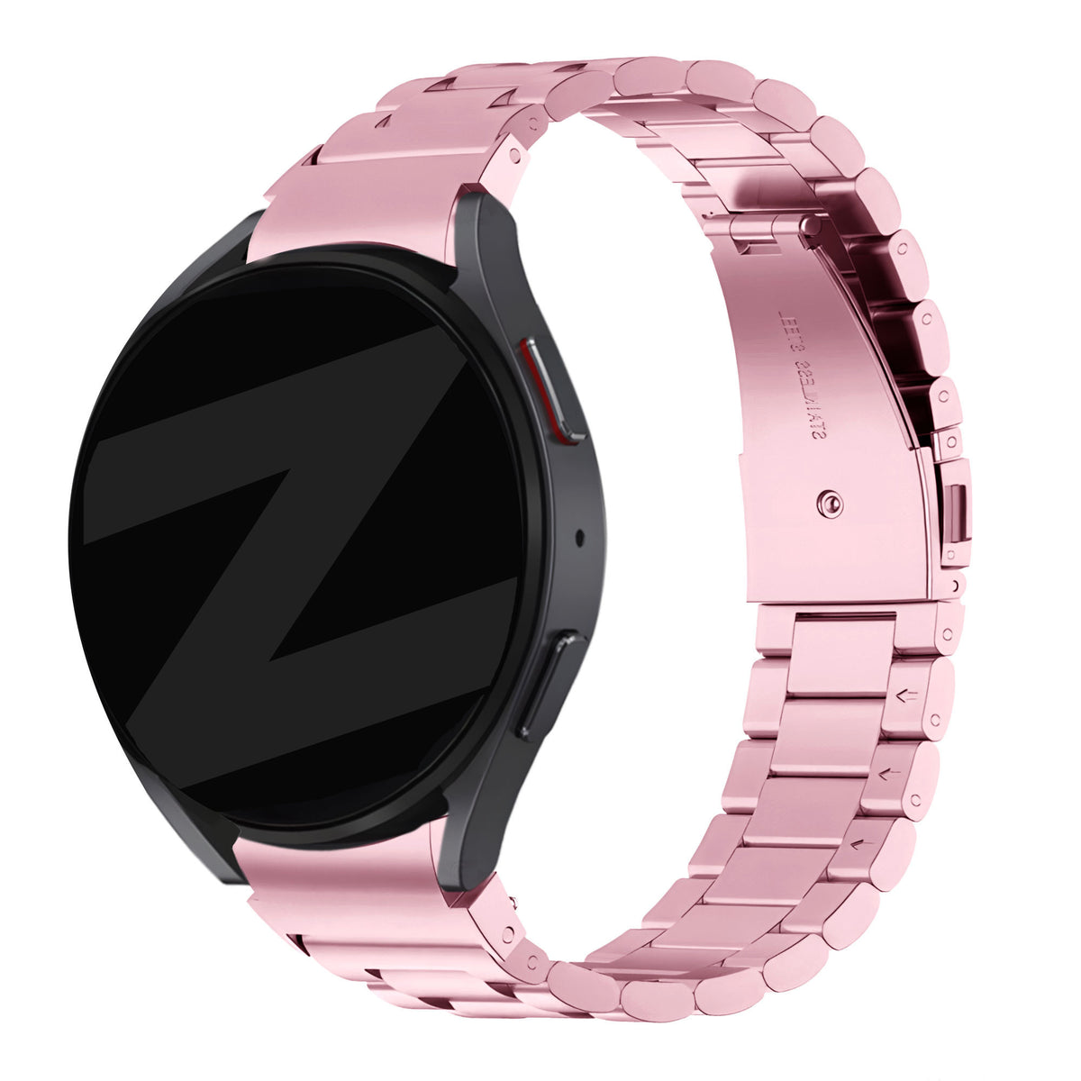 Steel Strap 'Classic', pink, on a watch, 3/4 front view