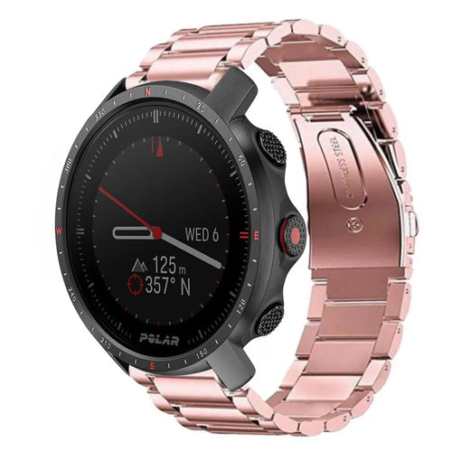 Steel Strap, pink, on a watch, 3/4 front view