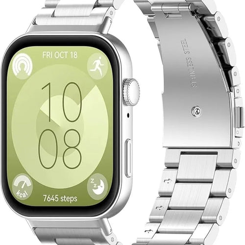 Steel Strap, silver, on a watch, 3/4 front view